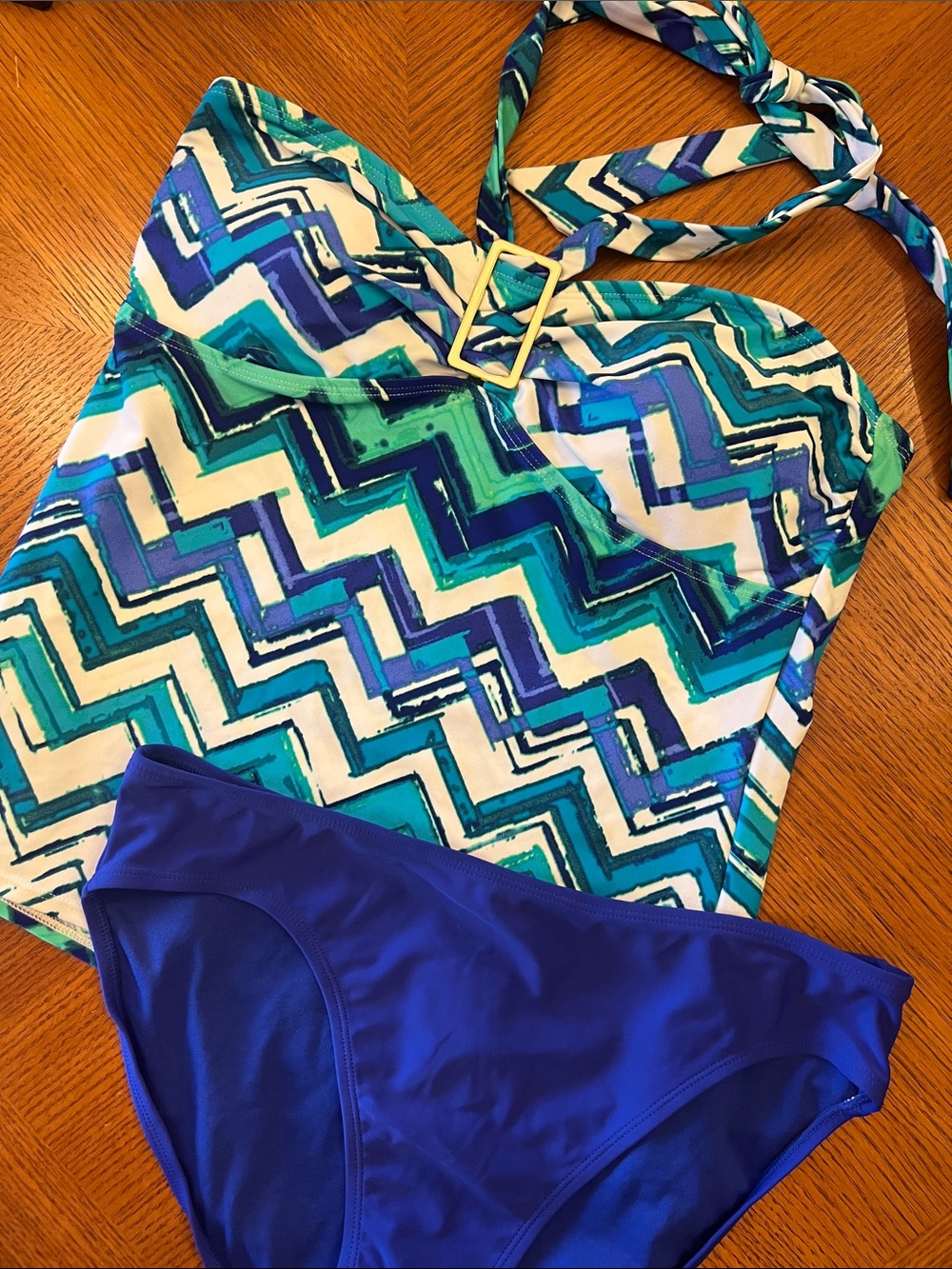 Chevron Print Tankini Set in Teal, Aqua & Royal Blue B21